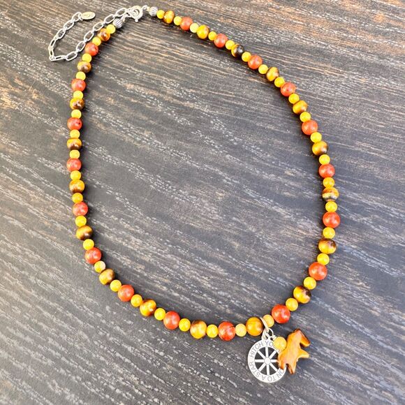 CAROLYN POLLACK STERLING SILVER TIGERS EYE BEADED WAGON WHEEL NECKLACE  16" -20" - Picture 2 of 16